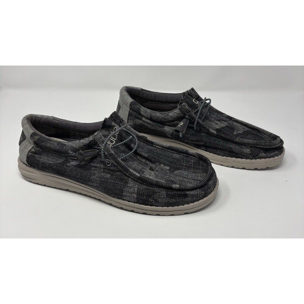 Hey Dude Mens Size 12 Shoes Grey Black Wally Camo Tweed
